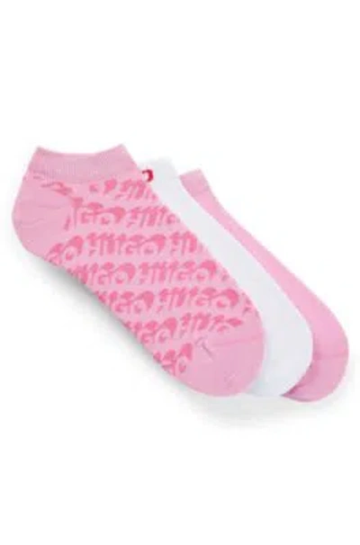 Hugo Three-pack Of Ankle Socks With Logos In Pink