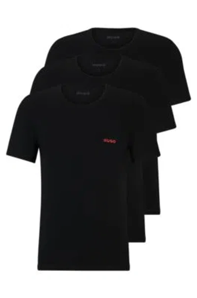 Hugo Boss Three-pack Of Cotton Underwear T-shirts With Logo Print In Black