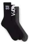 Hugo Boss Three-pack Of Ribbed Short Socks With Seasonal Details In Black