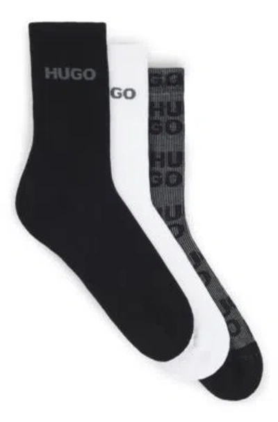 Hugo Boss Three-pack Of Short-length Logo Socks In Patterned