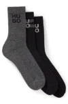 Hugo Boss Three-pack Of Short-length Socks With Stacked Logos In Black