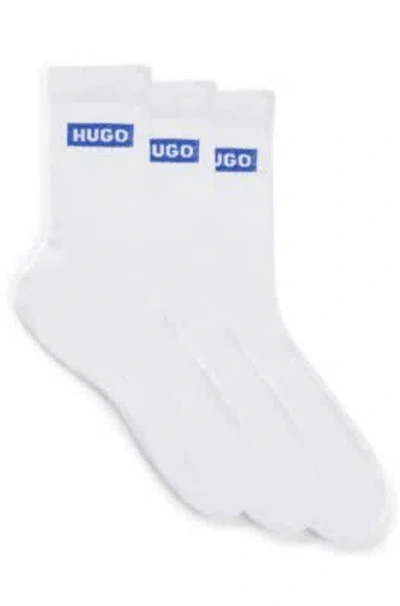 Hugo Boss Three-pack Of Short Socks With Blue Logos In White