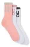 Hugo Boss Three-pack Of Short Socks With Glittery Stacked Logos In Light Red