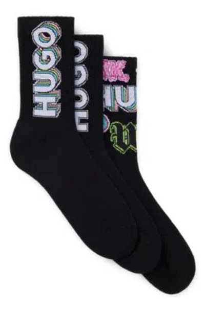 Hugo Three-pack Of Short Socks With Logos In Black