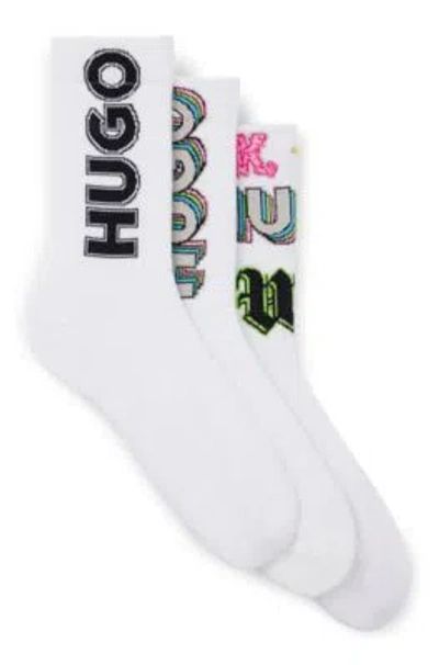 Hugo Three-pack Of Short Socks With Logos In White