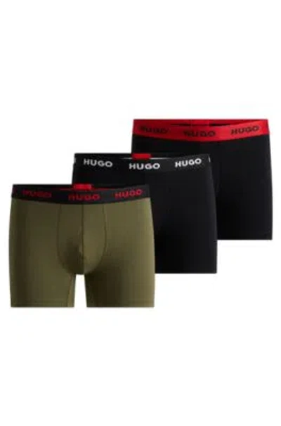 Hugo Three-pack Of Stretch-cotton Boxer Briefs With Logo In Patterned