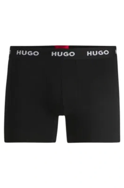 Hugo Boss Three-pack Of Stretch-cotton Boxer Briefs With Logo Waistbands In Patterned