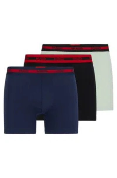 Hugo Three-pack Of Stretch-cotton Boxer Briefs With Logos In Patterned