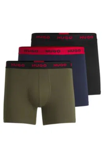 Hugo Three-pack Of Stretch-cotton Boxer Briefs With Logos In Patterned