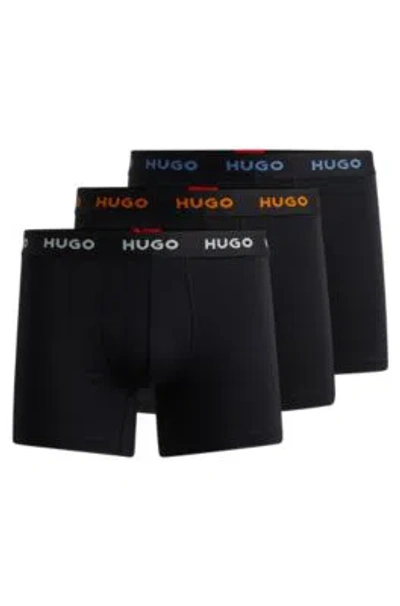 Hugo Three-pack Of Stretch-cotton Boxer Briefs With Logos In Patterned