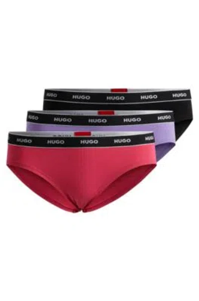 Hugo Three-pack Of Stretch-cotton Briefs With Logo Waistbands In Patterned