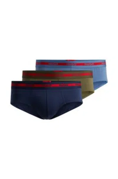 Hugo Three-pack Of Stretch-cotton Briefs With Logo Waistbands In Patterned