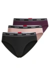 Hugo Boss Three-pack Of Stretch-cotton Briefs With Logo Waistbands In Patterned