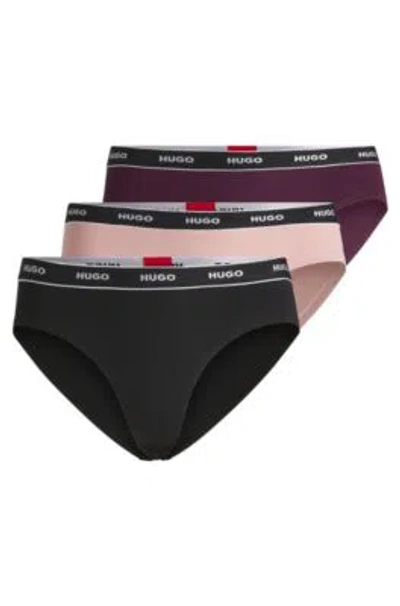 Hugo Boss Three-pack Of Stretch-cotton Briefs With Logo Waistbands In Patterned