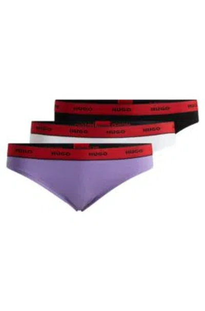 Hugo Three-pack Of Stretch-cotton Thong Briefs With Logos In Patterned