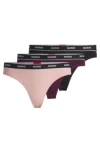 Hugo Boss Three-pack Of Stretch-cotton Thong Briefs With Logos In Patterned