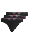 Hugo Boss Three-pack Of Stretch-cotton Thongs With Logo Waistbands In Purple