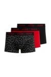 Hugo Three-pack Of Stretch-cotton Trunks With Logo Waistbands In Patterned