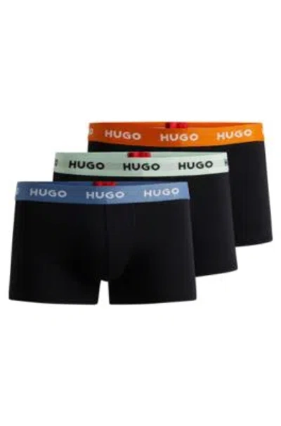 Hugo Boss Three-pack Of Stretch-cotton Trunks With Logo Waistbands In Patterned