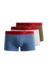 Hugo Boss Three-pack Of Stretch-cotton Trunks With Logo Waistbands In Patterned