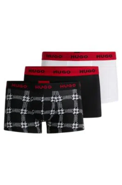 Hugo Three-pack Of Stretch-cotton Trunks With Logo Waistbands In Multi