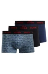 Hugo Three-pack Of Stretch-cotton Trunks With Logo Waistbands In Blue
