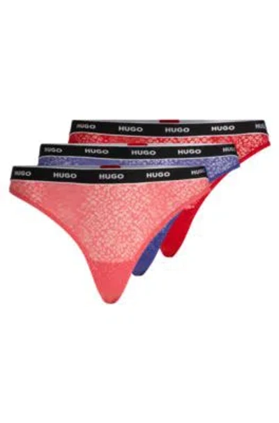 Hugo Boss Three-pack Of Thongs In Stretch Lace In Patterned