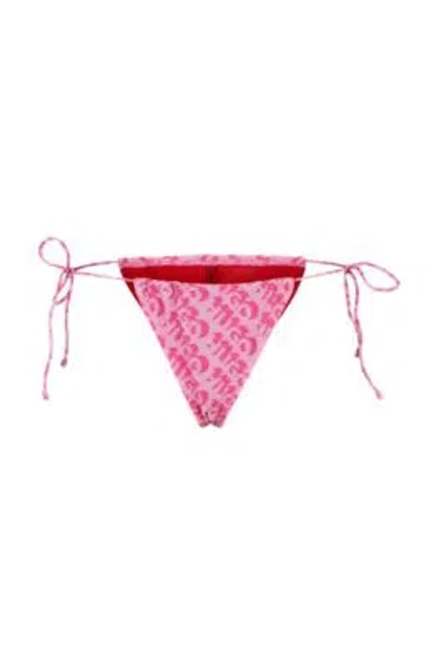 Hugo Tie-side Bikini Bottoms With Repeat Logo Print In Pink