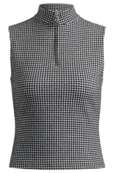 Hugo Top In Houndstooth Jacquard With Zip Closure In Black