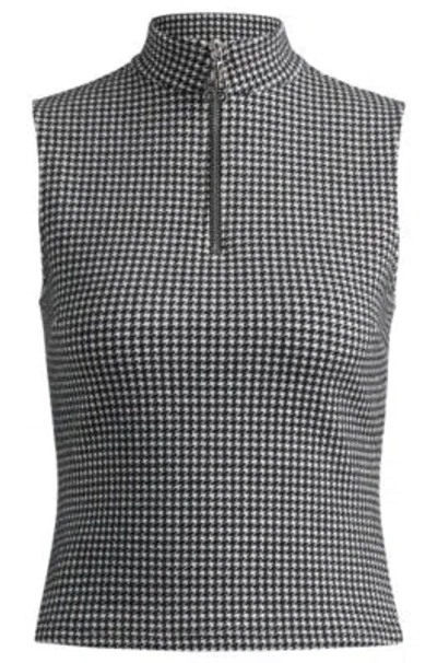 Hugo Boss Top In Houndstooth Jacquard With Zip Closure In Patterned