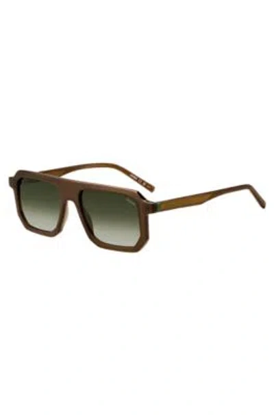 Hugo Boss Transparent-brown Sunglasses With Geometric Frames Men's Eyewear In Assorted-pre-pack