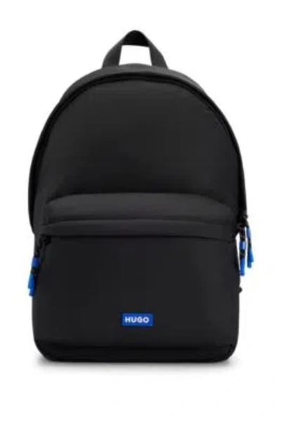 Hugo Boss Twill Backpack With Blue Logo Label In Black