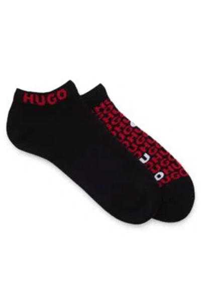 Hugo Two-pack Of Ankle Socks With Logos In Black