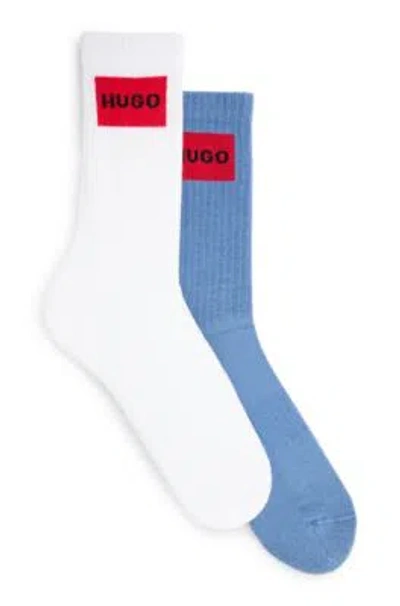 Hugo Boss Two-pack Of Quarter-length Socks With Red Logos In Blue