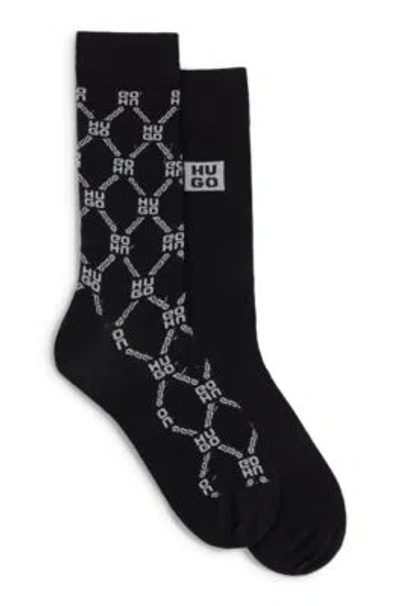 Hugo Boss Two-pack Of Regular-length Socks With Glittery Logos In Black