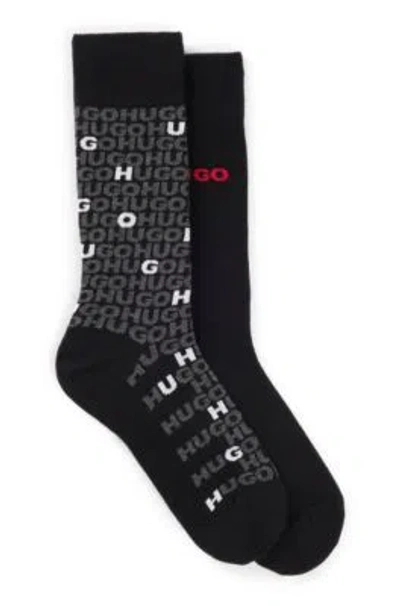 Hugo Boss Two-pack Of Regular-length Socks With Logo Details In Black