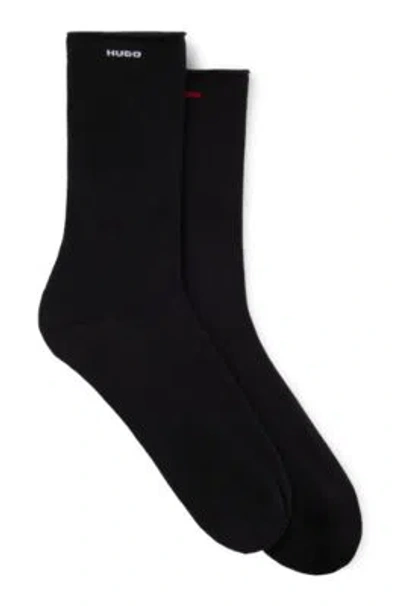 Hugo Two-pack Of Regular-length Socks With Seamless Cuffs In Black