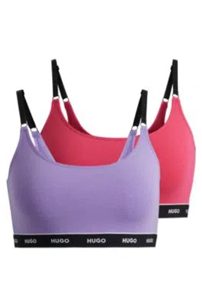 Hugo Two-pack Of Stretch-cotton Bralettes With Logo Bands In Patterned