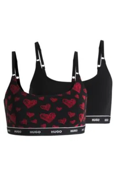 Hugo Boss Two-pack Of Stretch-cotton Bralettes With Logo Underbands In Patterned