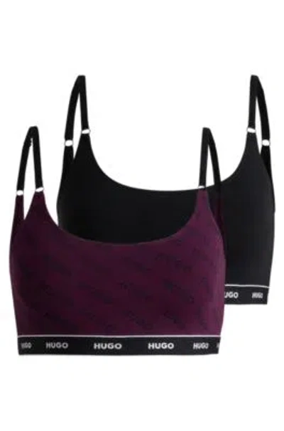Hugo Boss Two-pack Of Stretch-cotton Bralettes With Logo Underbands In Purple