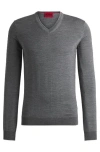 Hugo Boss V-neck Regular-fit Sweater In Virgin Wool In Gray