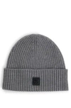 Hugo Virgin-wool Beanie Hat With Stacked Logo In Grey