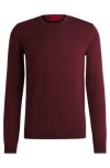 Hugo Boss Virgin-wool Sweater With Embroidered Logo In Burgundy