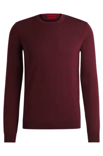 Hugo Boss Virgin-wool Sweater With Embroidered Logo In Burgundy