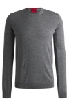Hugo Boss Virgin-wool Sweater With Embroidered Logo In Gray