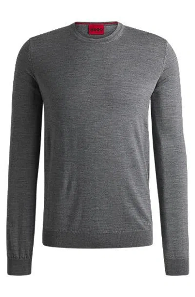 Hugo Boss Virgin-wool Sweater With Embroidered Logo In Gray