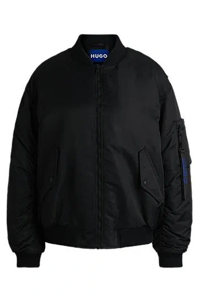 Hugo Boss Water-repellent Bomber Jacket With Branded Zip Puller In Black