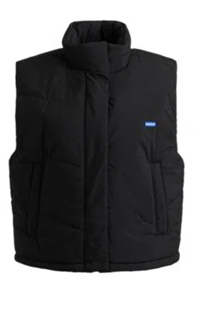 Hugo Boss Water-repellent Gilet With Blue Logo Label In Black