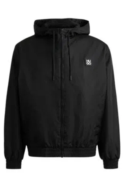 Hugo Boss Water-repellent Hooded Jacket With Stacked-logo Trim In Black