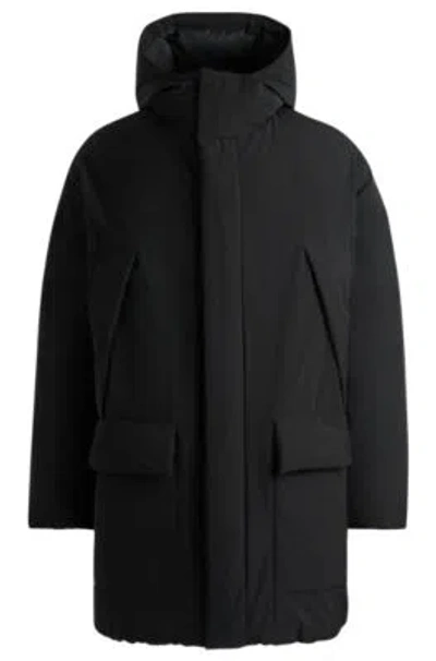 Hugo Boss Water-repellent Parka Jacket In Superblack Fabric In Black